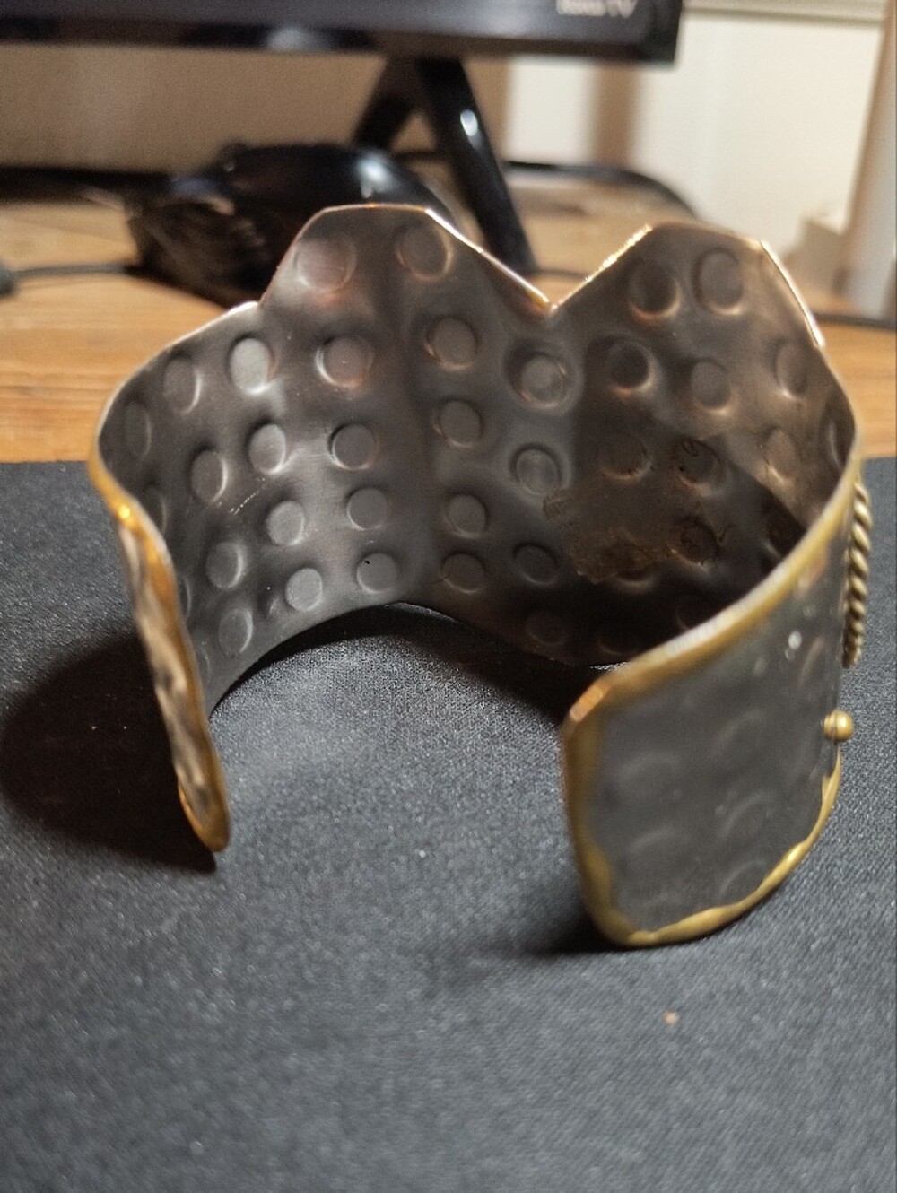Handcrafted Mixed Metal Statement Cuff Bracelet in Gold and Silver - Picture 4 of 5